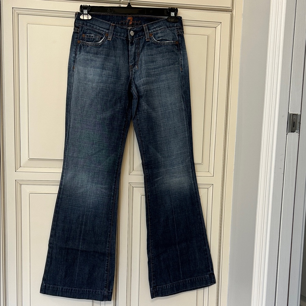 7 For All Mankind Dojo Dark Blue Flare Jeans— vintage OG Dojo